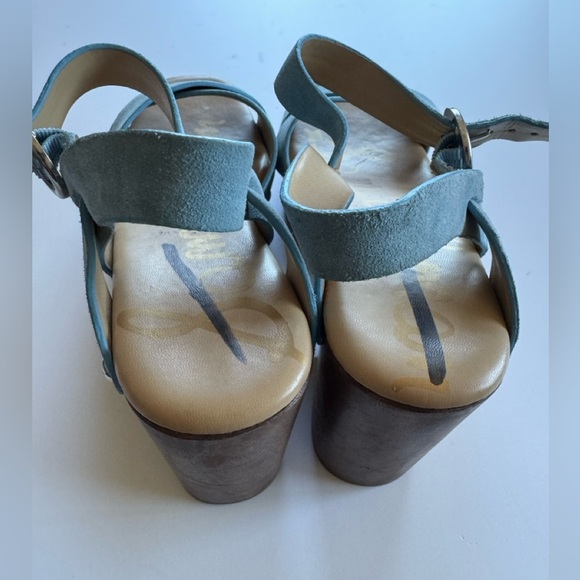 New! SAM EDELMAN Women's Josefine Platform Heeled Sandal Sky Blue - Picture 5 of 10
